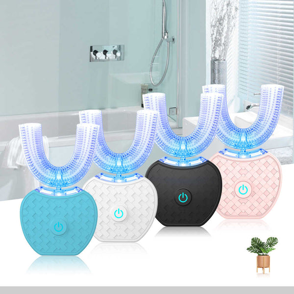 360 Degrees Intelligent Automatic Sonic Electronic Toothbrush USB Rechargeable U Shape with 4 Modes Timer Blue Light