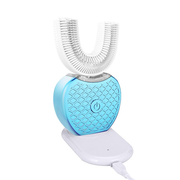 360 Degrees Intelligent Automatic Sonic Electronic Toothbrush USB Rechargeable U Shape with 4 Modes Timer Blue Light