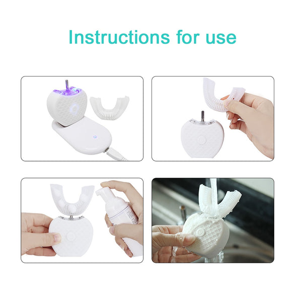 360 Degrees Intelligent Automatic Sonic Electronic Toothbrush USB Rechargeable U Shape with 4 Modes Timer Blue Light