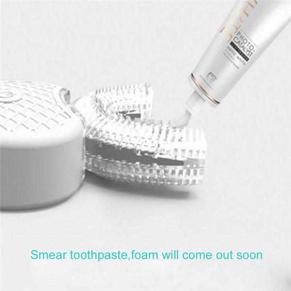 360 Degrees Intelligent Automatic Sonic Electronic Toothbrush USB Rechargeable U Shape with 4 Modes Timer Blue Light
