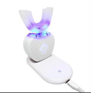 360 Degrees Intelligent Automatic Sonic Electronic Toothbrush USB Rechargeable U Shape with 4 Modes Timer Blue Light
