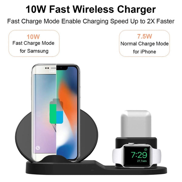 Wireless Charger Stand for iPhone AirPods Apple Watch, Charge Dock Station Charger for Apple Watch Series 4/3/2/1 iPhone X 8 XS